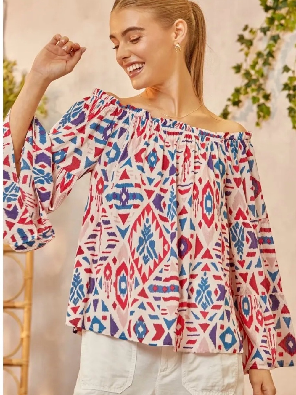Emily Wonder NWT Women's Off The Shoulder L/S Flounce Sleeve Top Sz S Festival